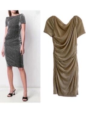 Talbot Runhof Gold Ruched Cocktail Dress